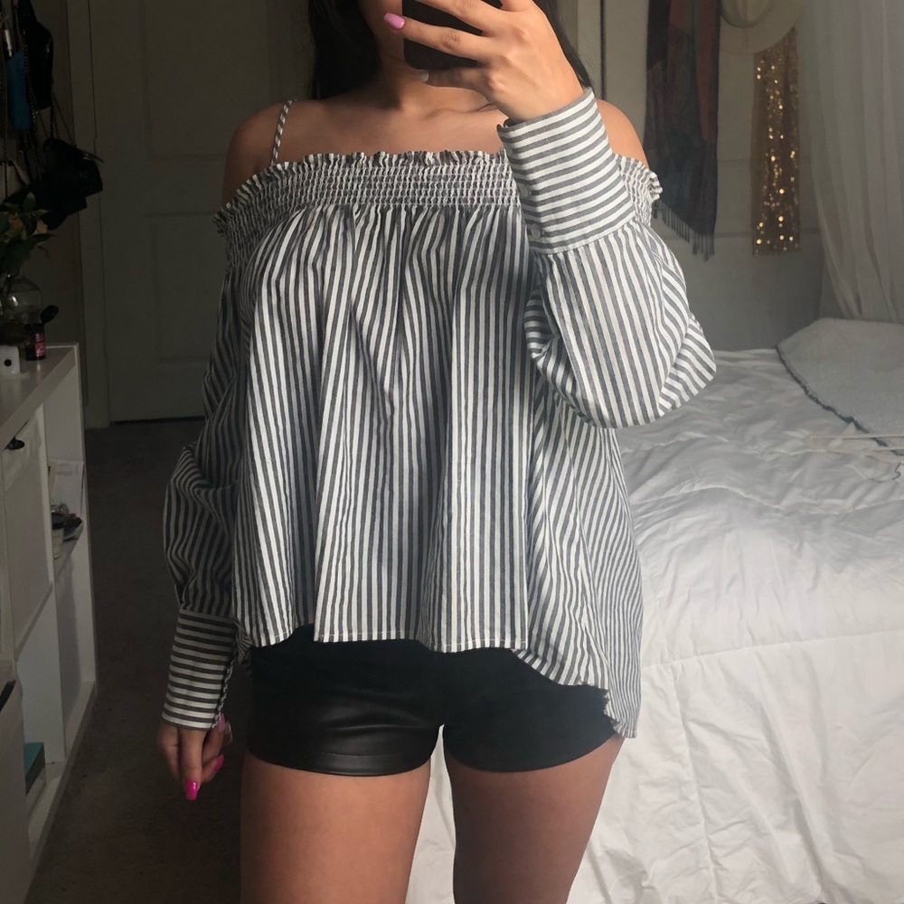 SOLD Gray and white striped shirt